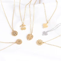 trendy womens stainless steel necklace for women flower pendant necklace leaf necklace chain choker necklace jewelry
