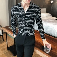 High Quality Boutique Plaid Shirt Men Clothes 2021 Fashion Long Sleeve Business Formal Wear Slim Fit Casual Blouse Homme Black
