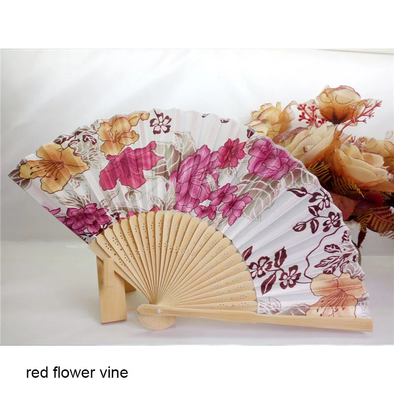 red flower vine Японский стиль китайский бамбуковый вентилятор складной ручной вентилятор классический античный Свадебные цветы цветочный танцевальный праздничный Декор - Цвет: red flower vine