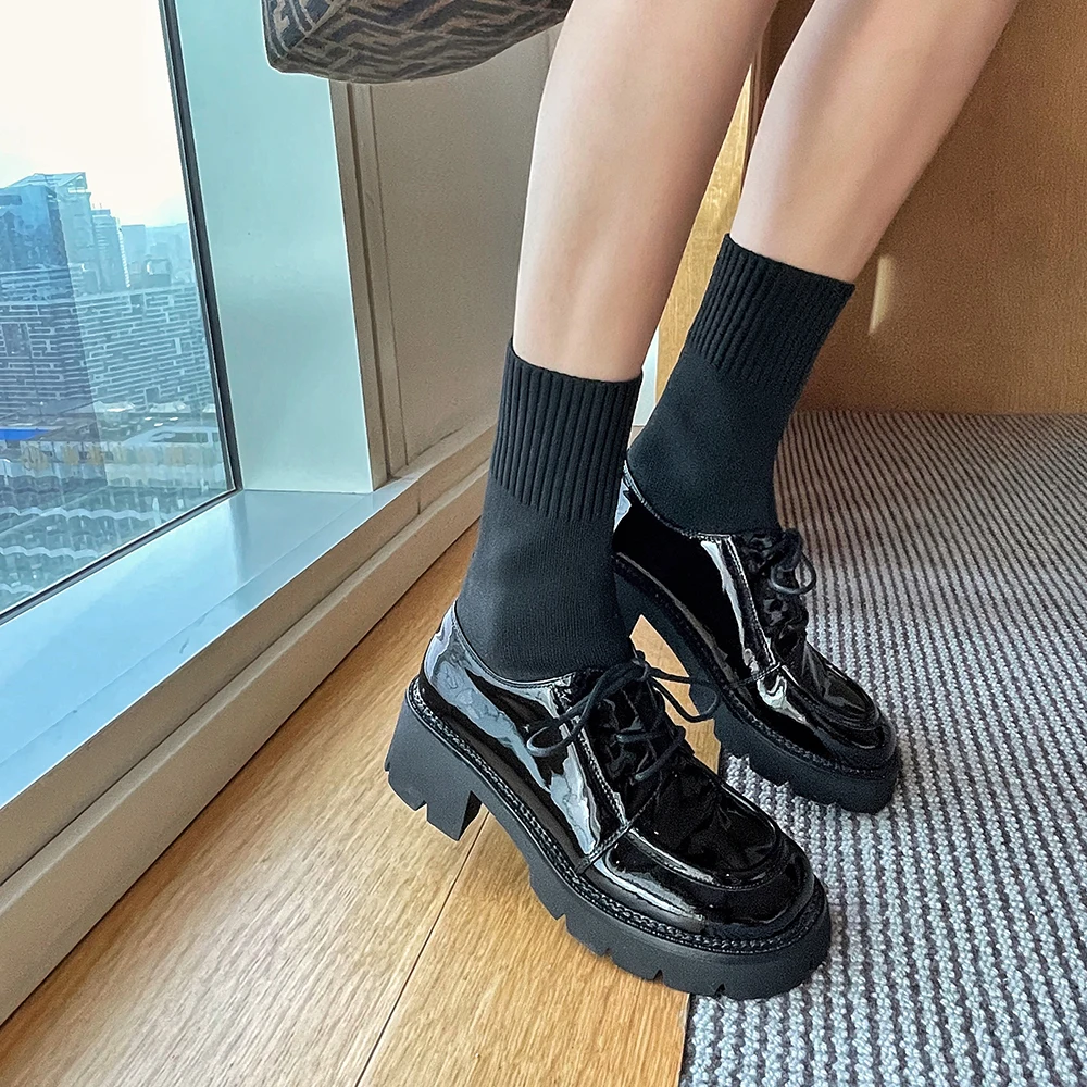 Beli Sepatu Bot Pergelangan Kaki Wanita Santai Kickway Sepatu Hak Tebal Ujung Bundar Kulit Asli Sepatu Musim Gugur Musim Dingin Wanita Luar Ruangan Kasual Baru Berenda