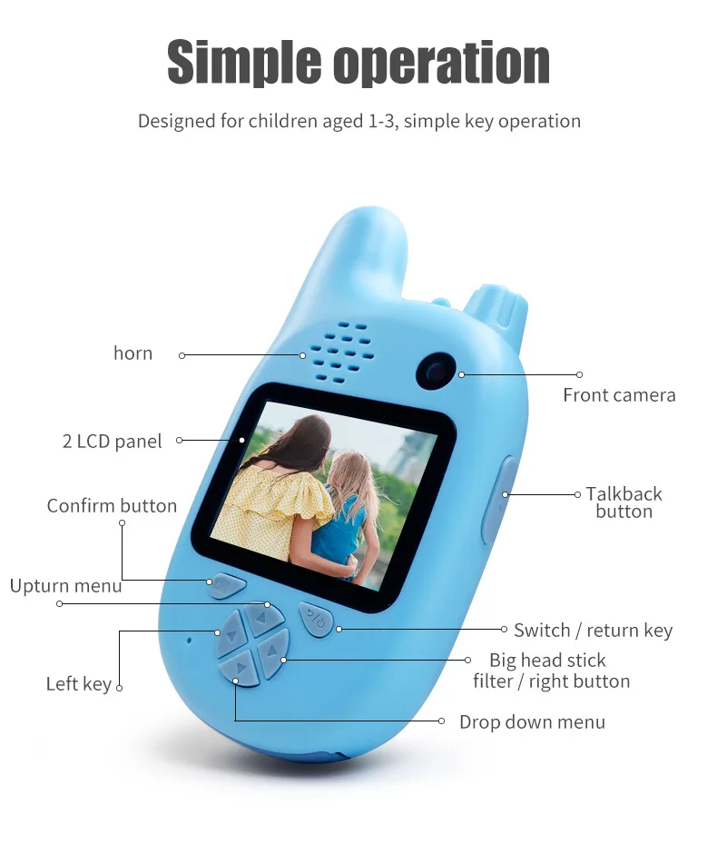 Новая Детская цифровая камера сфотографирует видео HD 2000W Pixel 720P Передняя и задняя