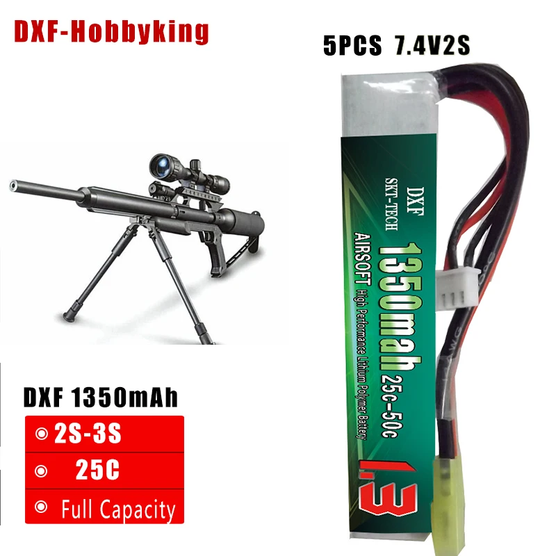 

DXF New Arrived 5PCS Airsoft Gun Battery 7.4V 1350mAh 25C MAX 50C 3S for RC Airsoft Gun Remote Control Model