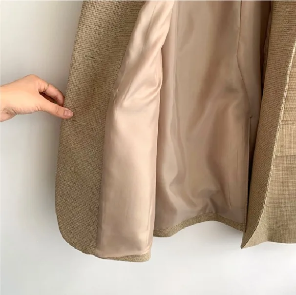 Женский Повседневный Блейзер небольшой винтажный Клетчатый жакет оверсайз