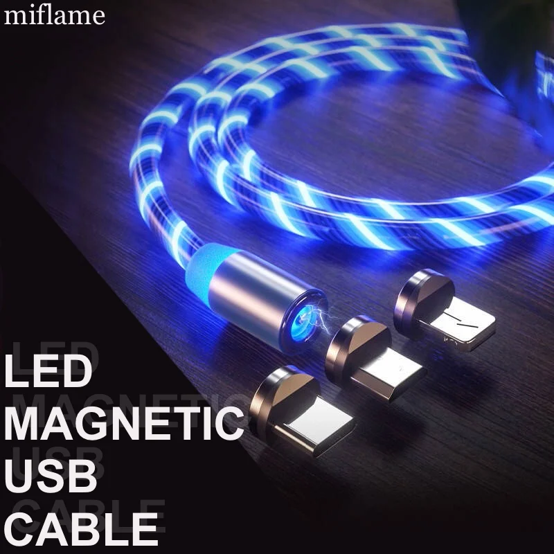 Магнитный светодиодный кабель USB для быстрой зарядки с разъемом type C магнитное