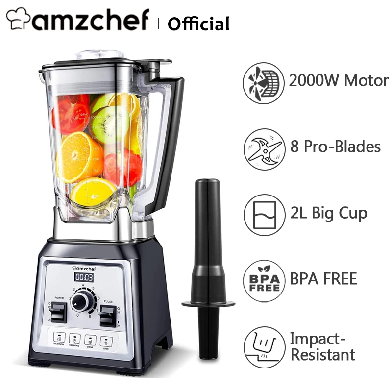 

Amzchef 2000W Blender 2L Cup Vertical Mixer Juicer BPA Free Wall Breaking Food Processor 8-leaf Motor Ice Smooth Crusher Machine