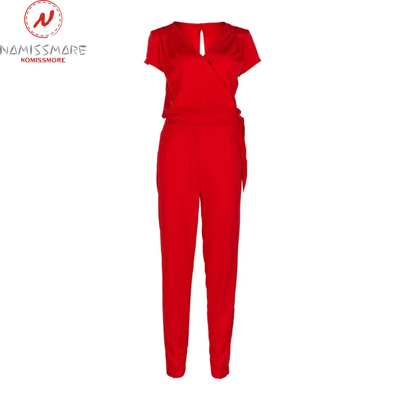 Женский комбинезон с глубоким V образным вырезом и коротким рукавом|Женские