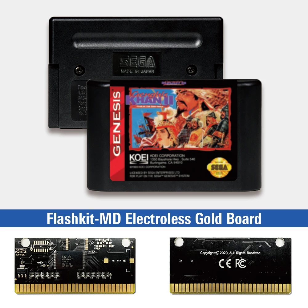 

Игровая консоль для видеоигр Genghis Khan II Clan of the Gray Wolf - USA Label Flashkit MD Card для Sega Genesis Megadrive