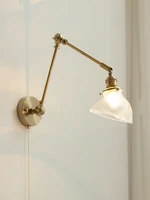 modern copper glass led wall light fixtures pull chain switch bedroom stair reading beside lamp swing long arm wall sconce