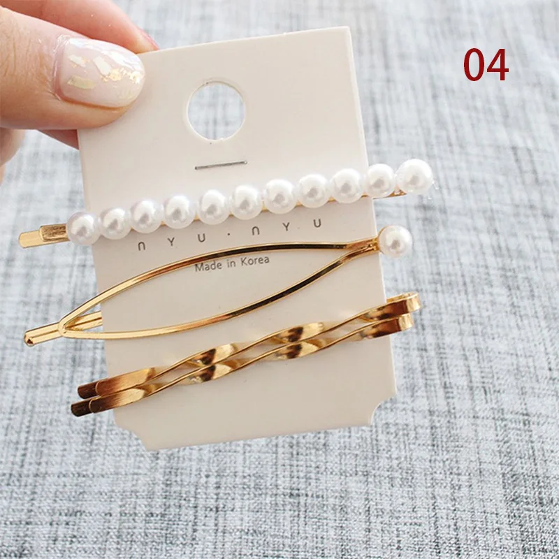 Армейский зеленый 3Pcs/set Pearl Metal Gold Color Hair Clip baby Pin Barrette Hairband Hairpin Headdress for women girls Hair Accessories - Цвет: Армейский зеленый