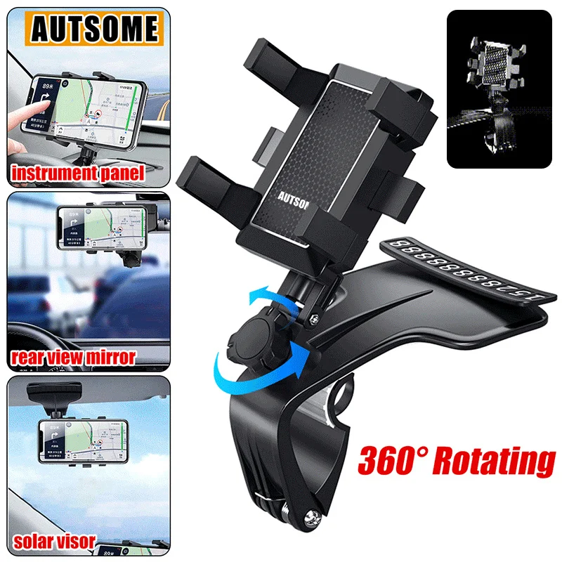 

Car Multifunctional Mobile Phone Bracket 360 Degree Sun Visor Mirror Dashboard Mount GPS Stand Phones Holder With Parking Card