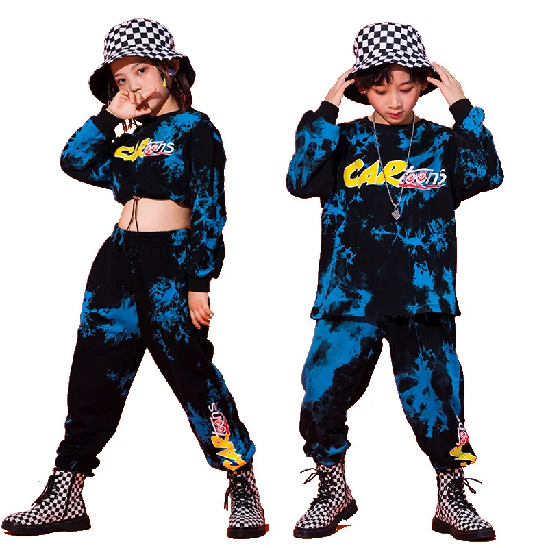 

Детская толстовка в стиле хип-хоп, укороченный топ, штаны для бега, для девочек и мальчиков, костюм для джазовых танцев, уличная одежда, хип-х...