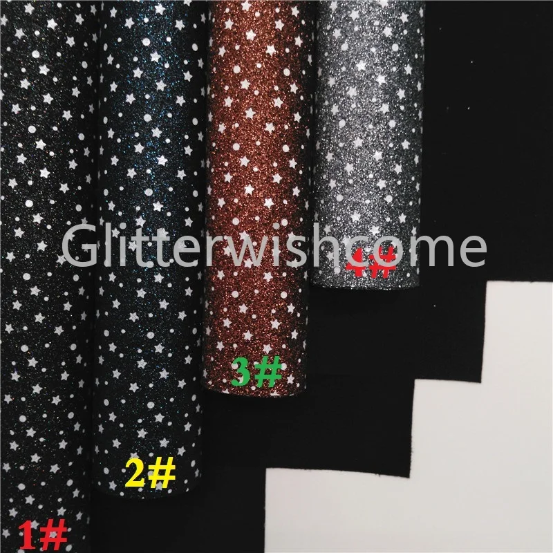 Glitterwishcome 21X29 см A4 Размер звезды блеск с принтом ткани, блестящие кожаные листы, кожа ткань винил для бантов, GM485A