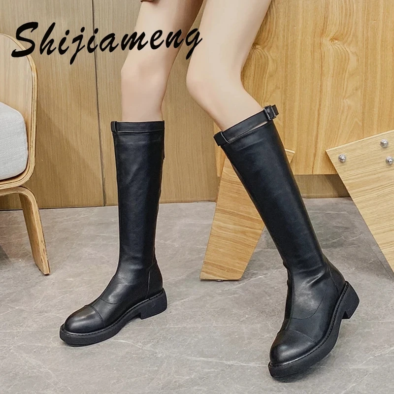 

2021 new Knight boots women's high boots soft bottom thin boots British style black handsome boots leather boots fashion