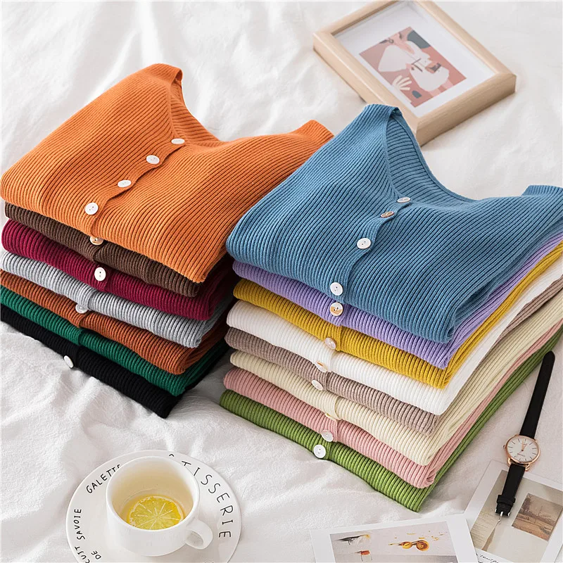 Кардиган женский вязаный осенне-зимний тонкий с V-образным вырезом 2021 |