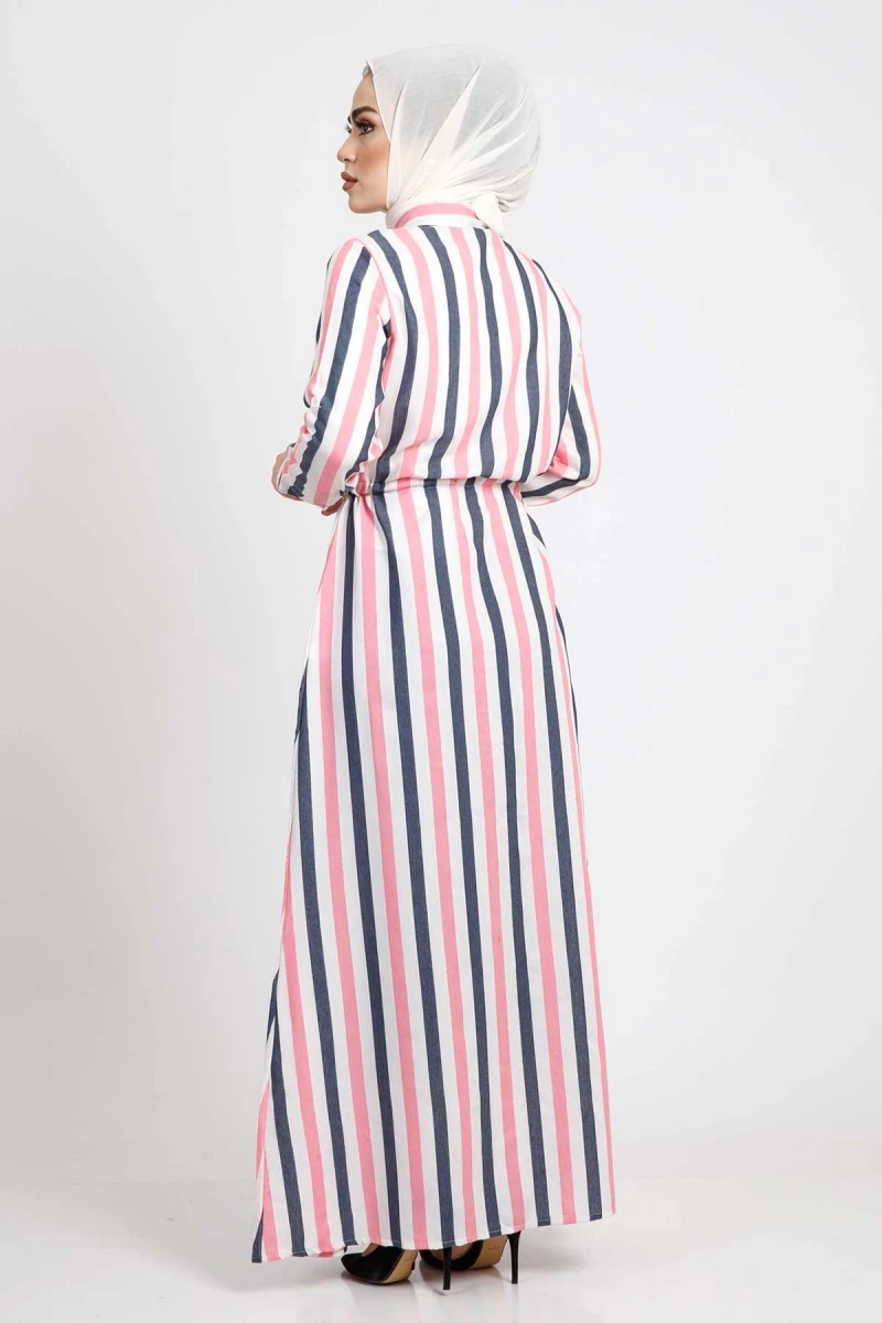 Разноцветное льняное платье в полоску TSD168 розовый|Женские платья| |