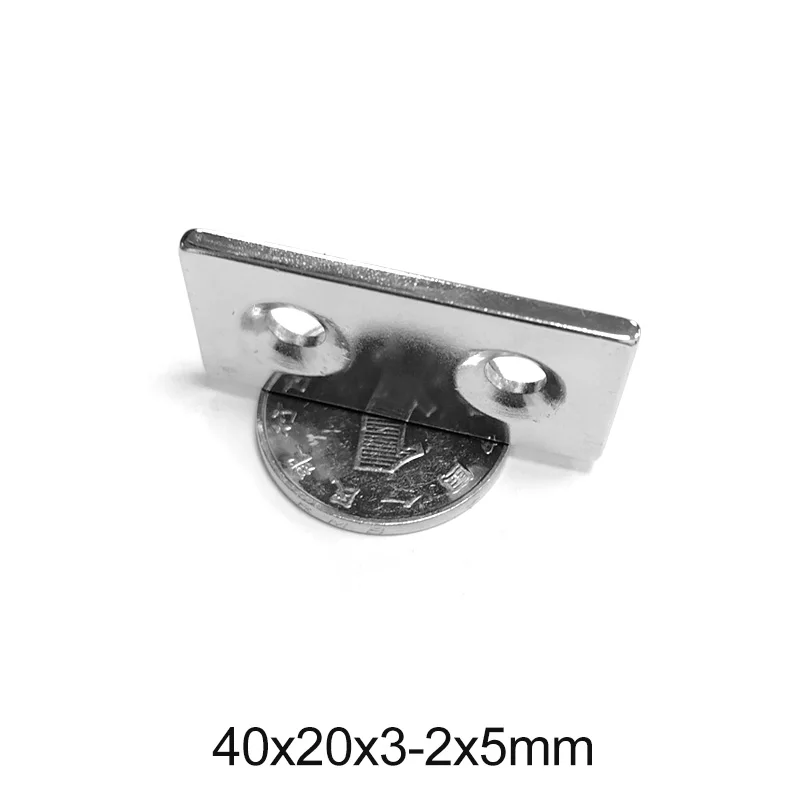 2 ~ 30 шт. 40x20x3-5 блочные мощные магниты с двойными отверстиями 4 мм потайной