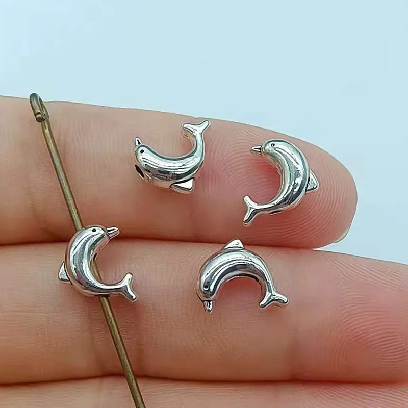 20pcs 10x8mm Antique Silver Color Dolphin Beads For Jewelry Making DIY jewlery charms | Charms