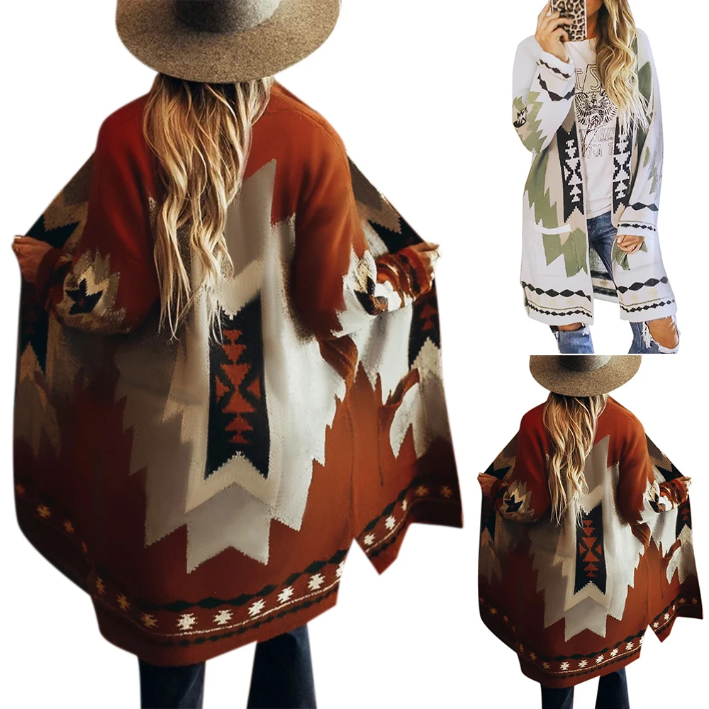 

VICABO Winter Wool Coats for Women Open Stitch Long Blends Coat Autumn Printing Elegant Outdoor Casual Comfy Long Sleeve Jacket
