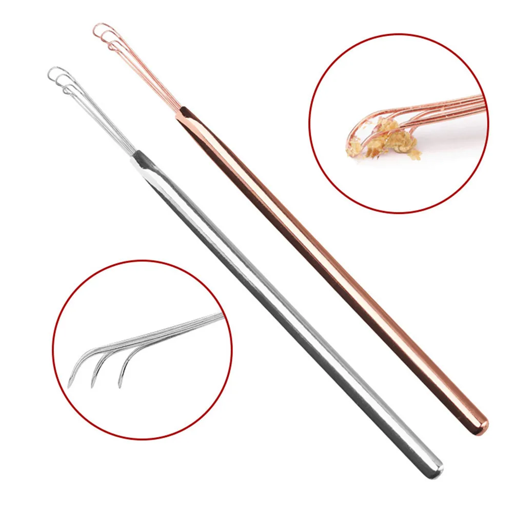 

3-fork Silver Earpick Ear Cleaning Stick Stainless Steel Ear Pick Ear Wax Removal Curette Cleaner Health Care Ear Spoon Tools