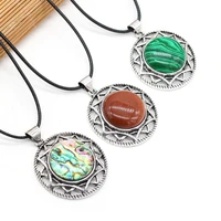 natural stone agates crystal abalone shell green aventurine necklace pendant for women jewelry gift size 40x40mm length 55cm