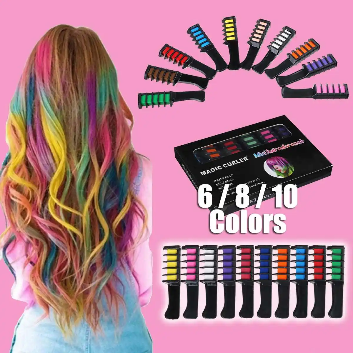 

6/8/10 Color Set Temporary Hair Chalk Color Comb Dye Cosplay Washable Hair Color Comb for Party Makeup