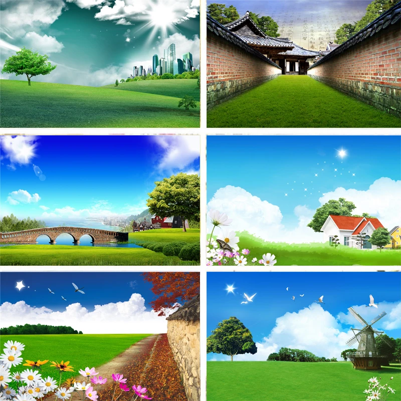 Nitree Виниловый фон для фотостудии природный пейзаж трава облако мост свадебных