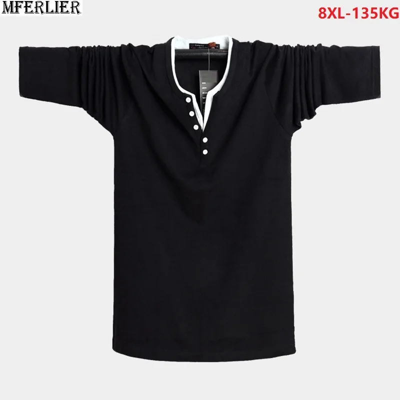 Большие размеры 6XL 7XL 8XL Осенняя хлопковая Футболка мужские зимние кофточки с