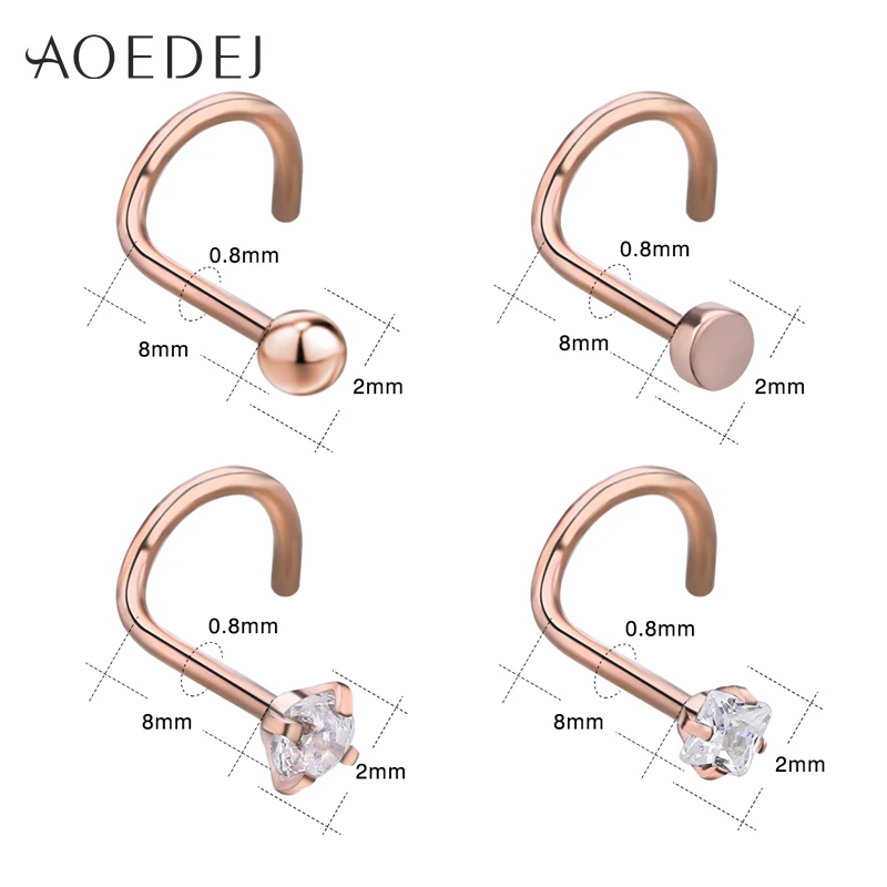 Aoedej 4 шт./лот Розовое золото покрытые 20G Стерильная сталь штанги для носа кольцо в ноздрю украшение для прокола тела.