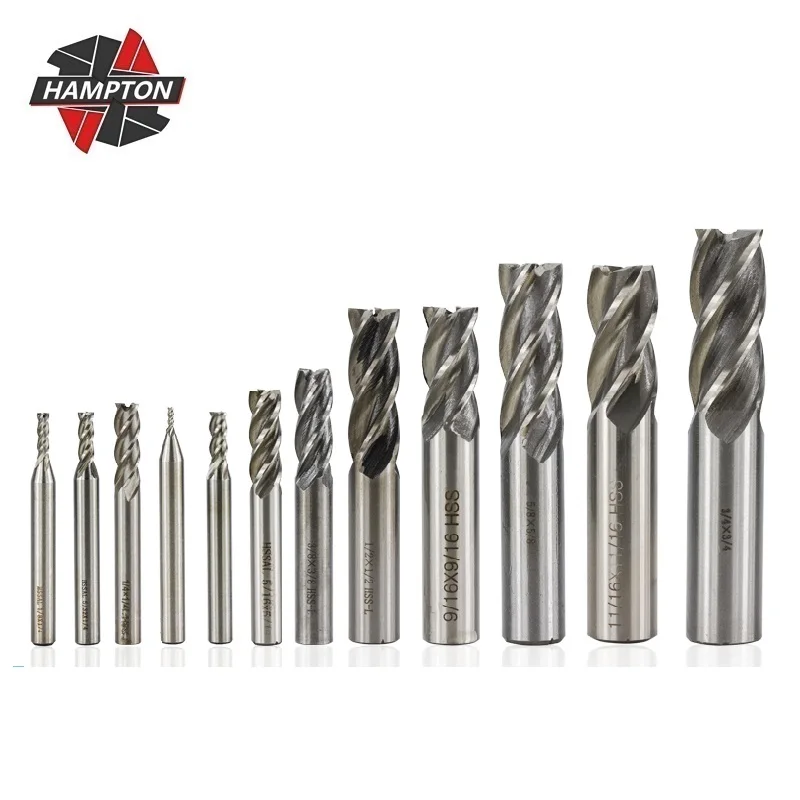 

HAMPTON Inch Milling Cutter 1/16-3/4 CNC Router Bit Machining Straight Shank Milling Bit 4 Flute HSS End Mill Metal Cutter