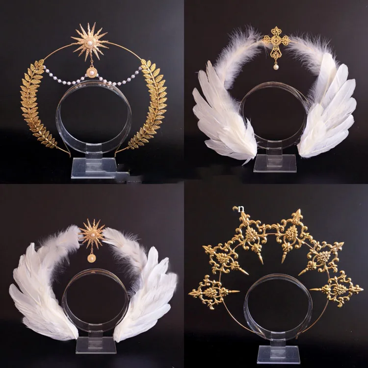 Retro Lolita Notre Dame's Halo Cross Angel's Feather Wing KC Headband Godmother's Virgin Mary Gothic Cosplay Baroque Headwear