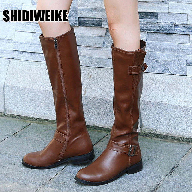 

Special Design Boots Knee-High Warm Round Toe Leather Comfortable Square Heel Shoes winter Women's Boots vc1194