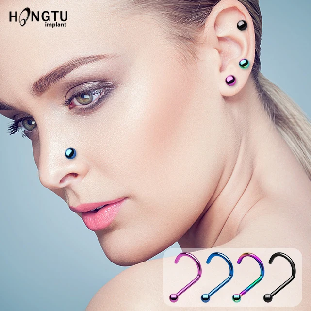 

8PCS Fashion Colorful Nose Ring Punk Ear Cartilage Stud 20G Nose Septum Steel U Shape Piercing Ear Ring Twist Body Jewelry
