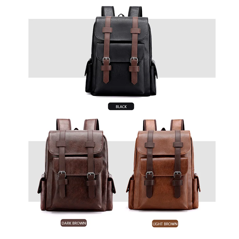 

Men Backpack pu leather strap for bags leather back pack laptop fashion backpack men's travel bookbag packing bags for business