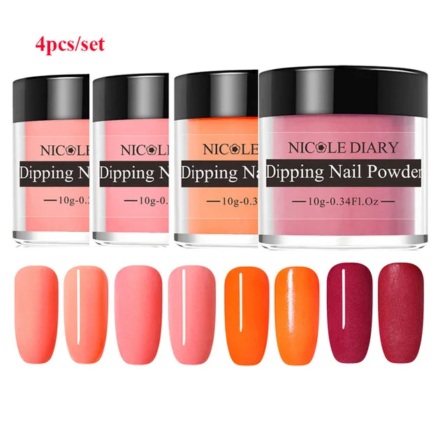 Red series one 4pcs Николь дневник цвет окунания ногтей порошок DIY Черный Серебряный Красный Фиолетовый серии Dip ногтей порошок дизайн ногтей без лампы лечения - Цвет: Red series one 4pcs