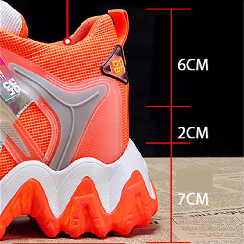 

2020 Women Spring Internal increase Rainbow shoes Lace-Up Chunky Sneakers Women Vulcanize Shoes Casual Breathable Mesh Dad Shoes