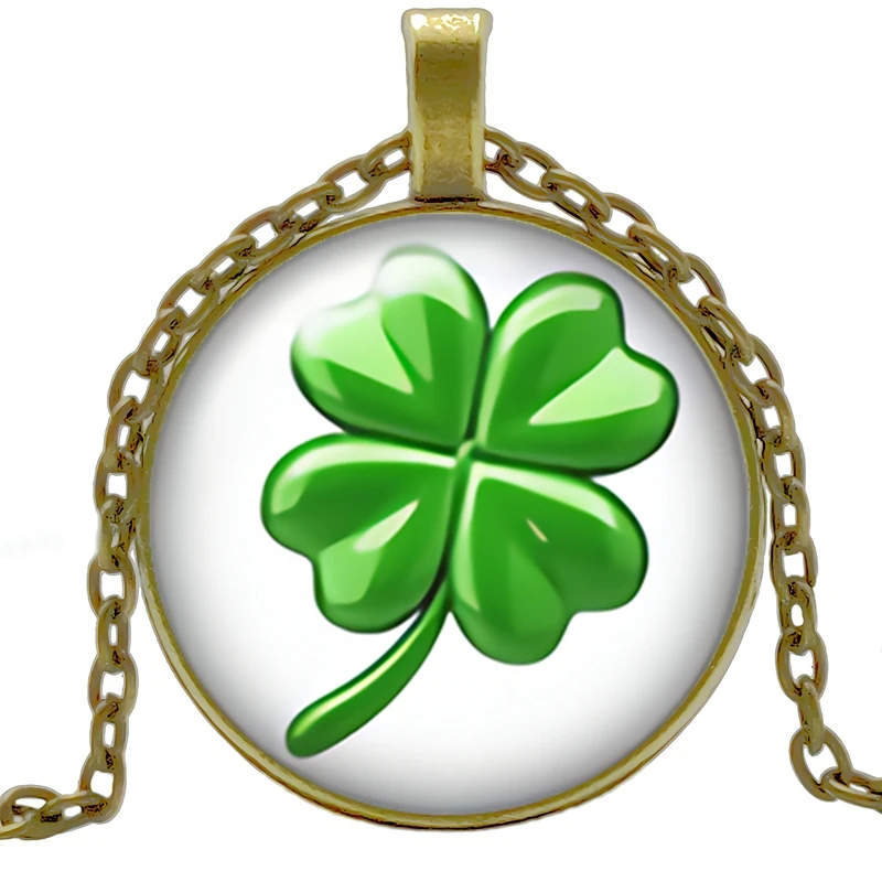 

2020 New Creative Necklace Green Four-leaf Clover Gift Glass Convex Personality Pendant Necklace Fashion Jewelry