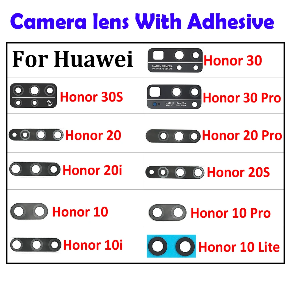 Стеклянный объектив задней камеры 10 шт./лот для Huawei Honor 9X V20 20i 20s 20 30 Pro Lite 10i 30s с