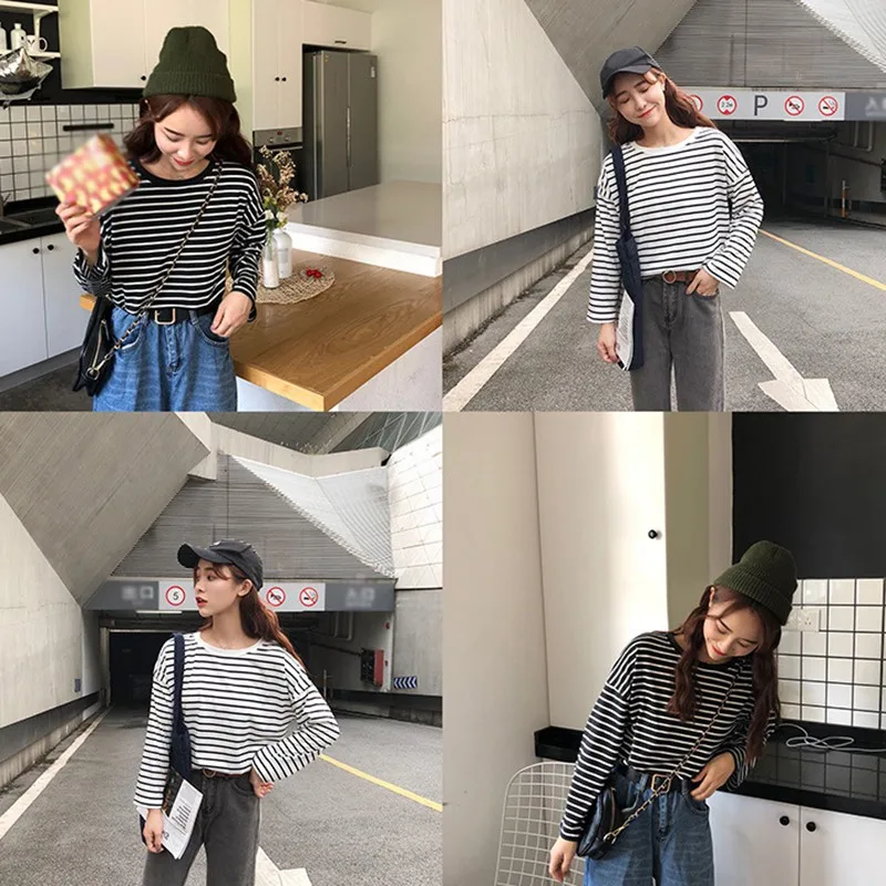 Женская Повседневная футболка с длинным рукавом летняя длинная круглым вырезом