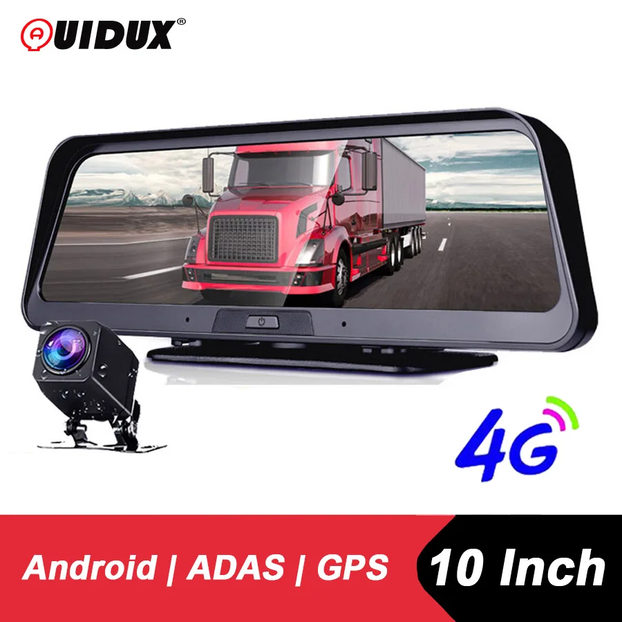 QUIDUX 10 дюймов 4G Автомобильный видеорегистратор Камера gps FHD 1080P Android Dash Cam навигация ADAS Автомобильный видеорегистратор двойной объектив с камерой заднего вида
