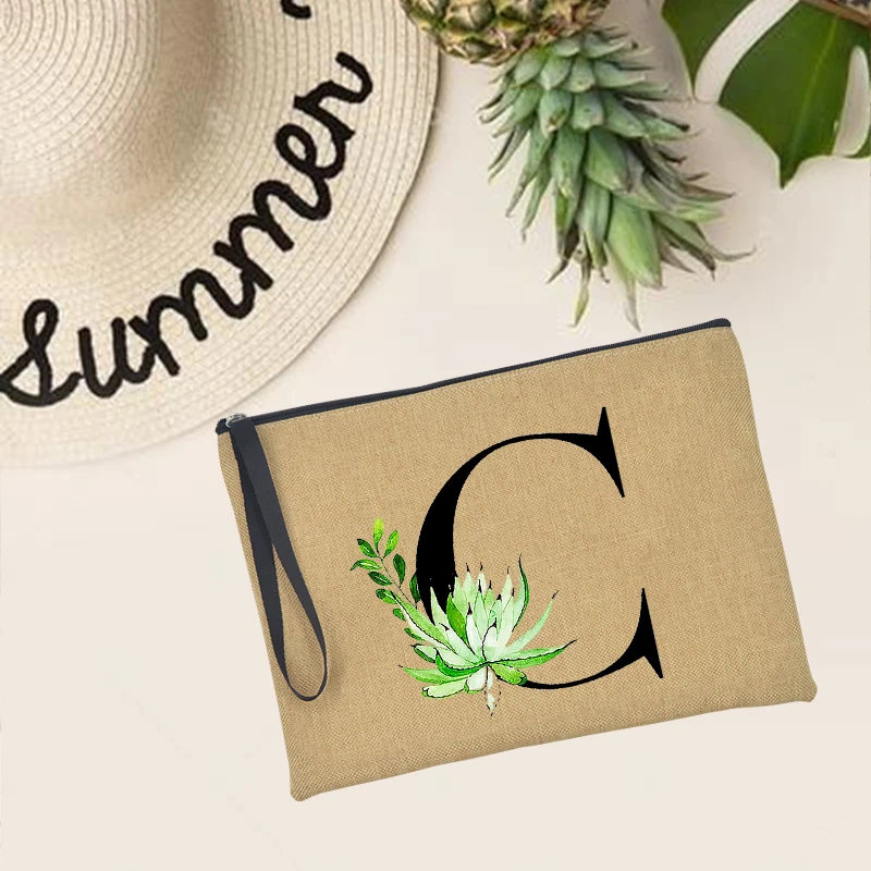 Портативная косметичка на молнии с надписью и растительным принтом красивый