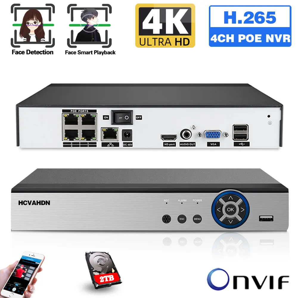 

4 Channel 8MP POE NVR IP Video Recorder Motion Detection CCTV 4CH Security Surveillance Recorder for IP Camera System XMEYE NVR