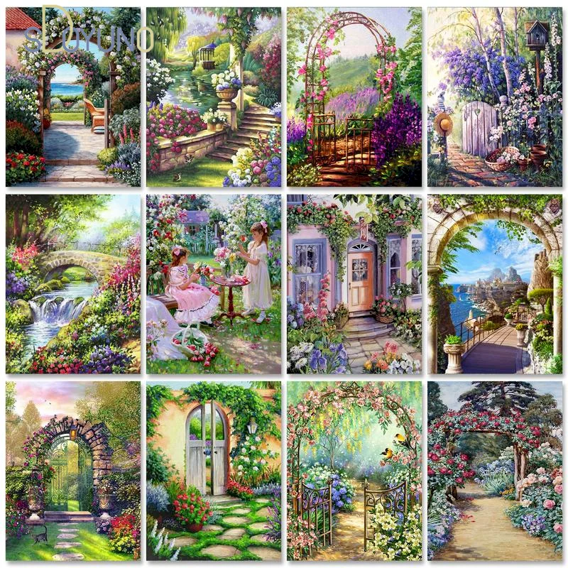 

SDOYUNO Paint By Numbers For Adults Garden Landscape Handmade Drawing Picture Paints For Adults Coloring By Number Decor Art