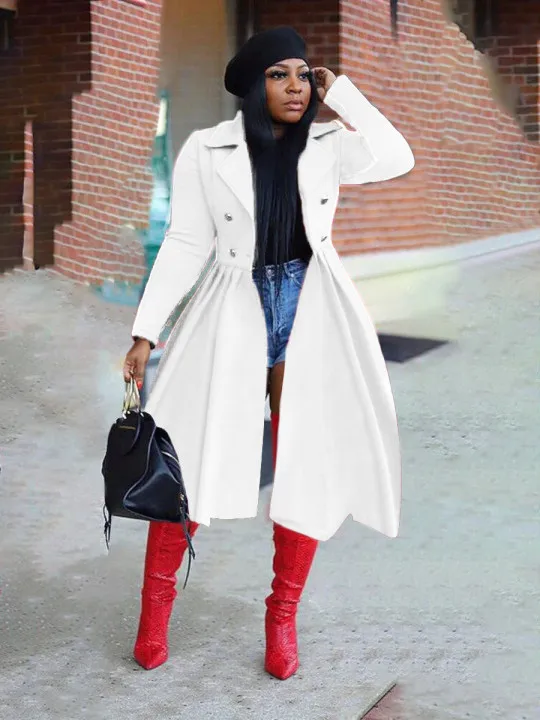 

Wind Material Large Size Solid Color Double-breasted Lapel Windbreaker Long Coat