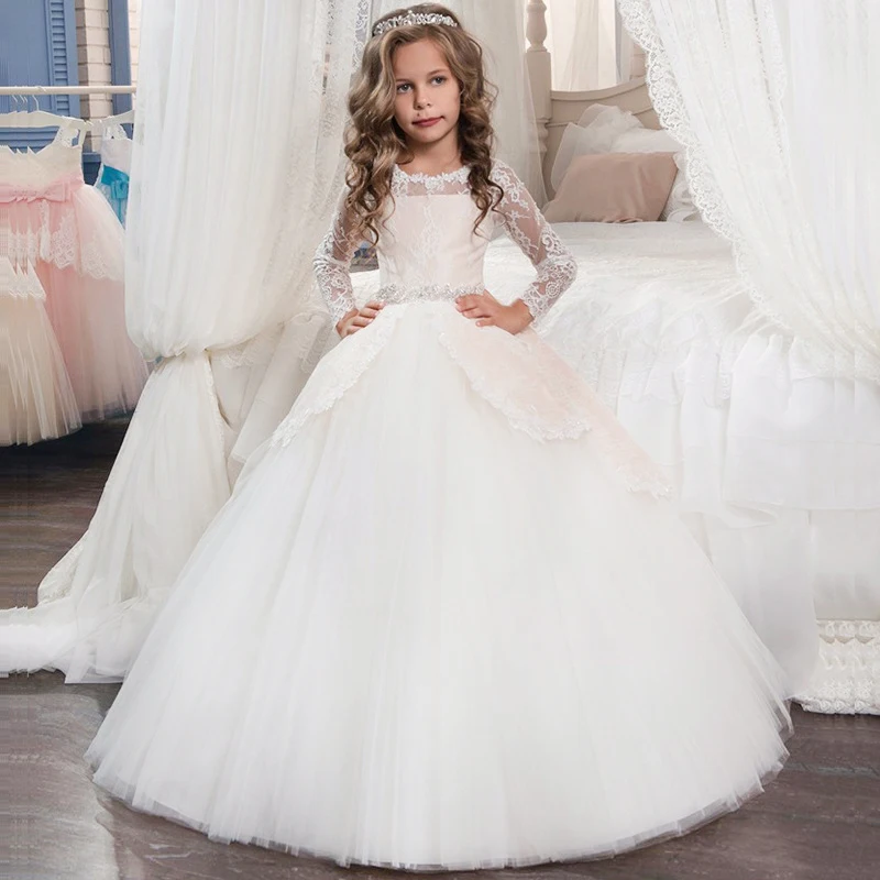 Новинка 2019 года летнее платье с длинными рукавами свадебное для девочек костюм