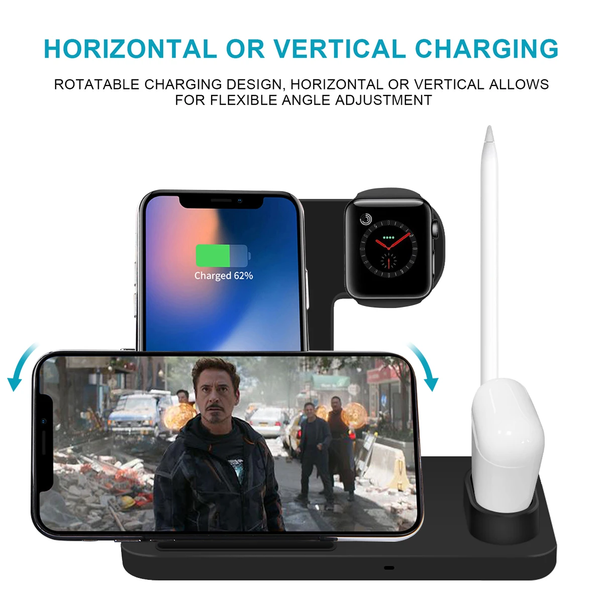 4 в 1 Беспроводное зарядное устройство для iPhone X XS XR 8 быстрая Беспроводная