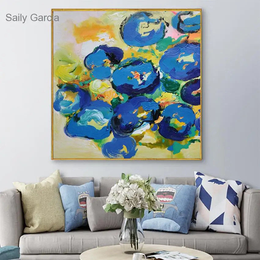 

Mordern Oil Painting Canvas Poster Blue Flowers Morning Glory Modern Simplicity Artwork Modern Home Decoration Wall Art
