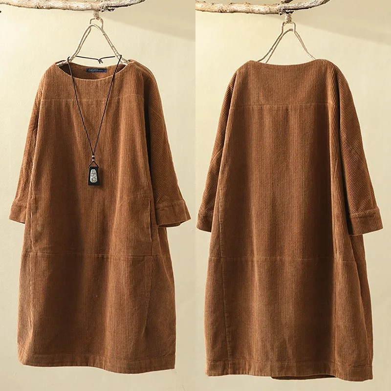 Вельветовое платье осень 2021 Женский кафтан Повседневная Толстовка туника с