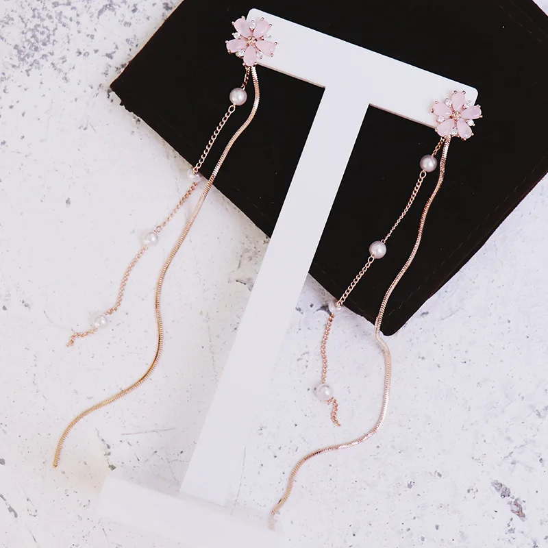 Temperament flower earrings pearl Korean style tassel pendant long personality cold and versatile female | Украшения и аксессуары
