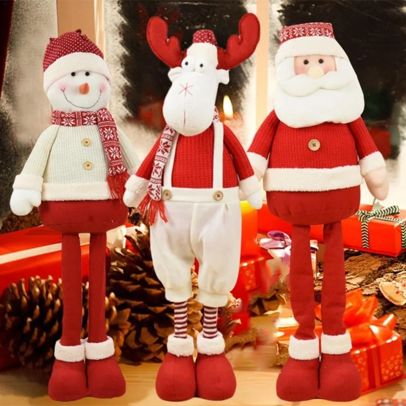 

Christmas Dolls Retractable Santa Claus Snowman Elk Toys Xmas Figurines Red Xmas Tree Ornament Christmas Decorations For Home