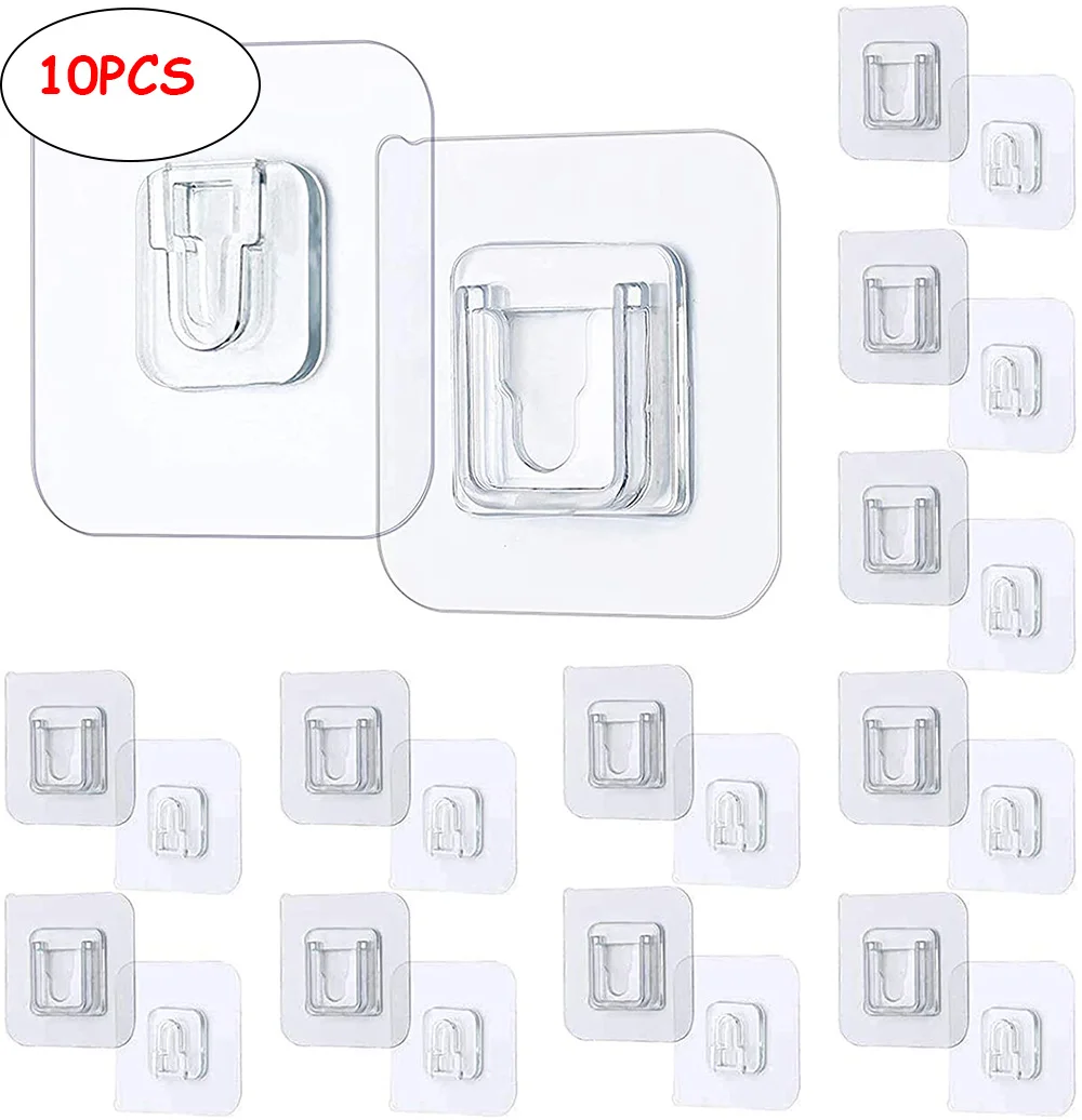 10/5 Pairs Double Sided Adhesive Wall Hooks Invisible Traceless Wall Hook Snap Hook for Picture Bathroom Kitchen Hook Kit